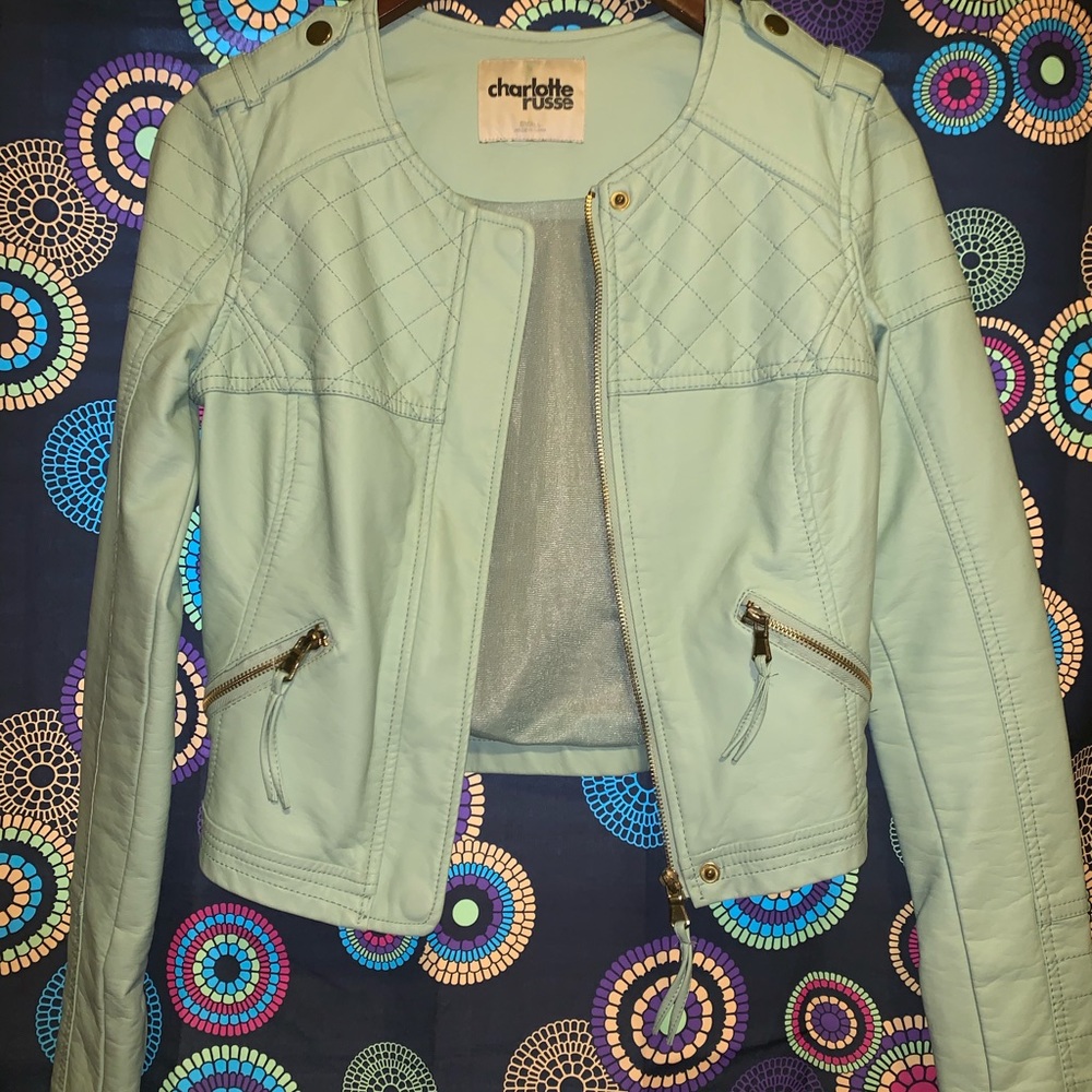 Mint green faux leather jacket